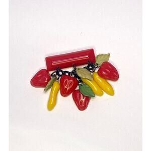Vintage Lucite Fruit Brooch Strawberries & Bananas